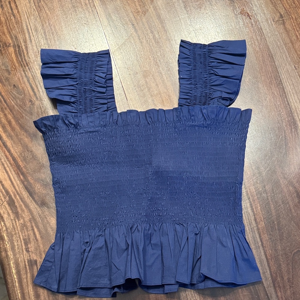 Navy Hill House Smocked Paz Top
